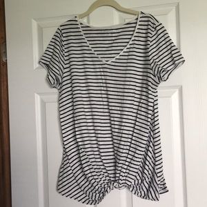 Navy and white striped front knot v-neck.